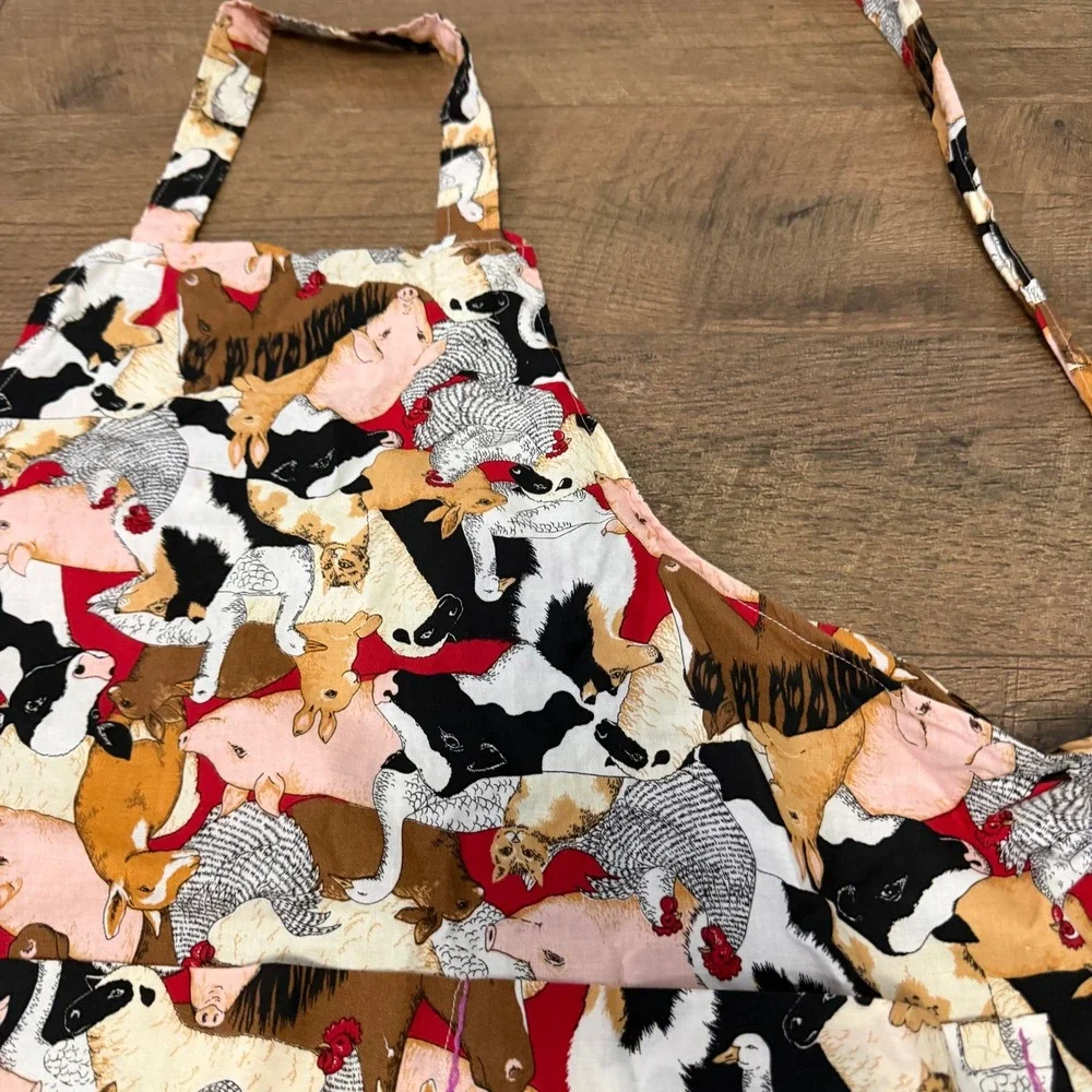 Handmade‎ Farm Animal Print Apron Multicolor with Purple Thread